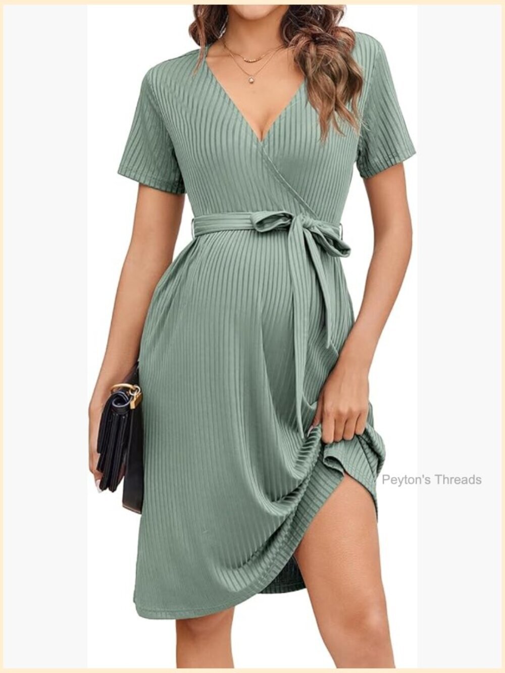 Maternity Nursing Dress Casual V Neck Ribbed Knit Short Sleeve Loungewear